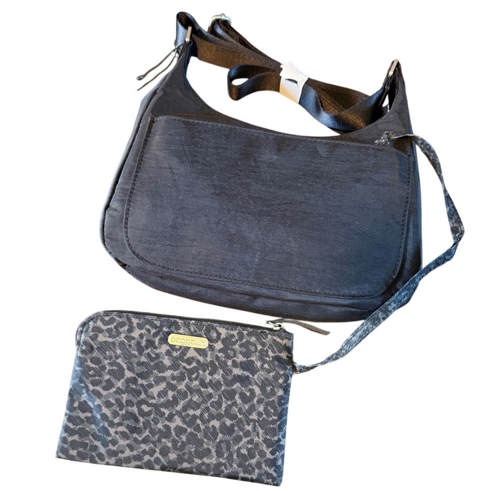 Baggallini‎ Peek A Boo Crossbody Hobo Bag Black Medium Travel Purse Everyday